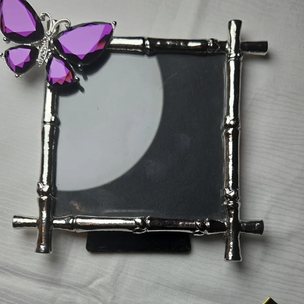 Silver Bamboo Frame with Purple Butterfly Accent 4x4. - Picture 1 of 5